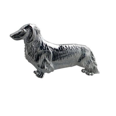 Silver 11x39mm long haired Dachshund Brooch