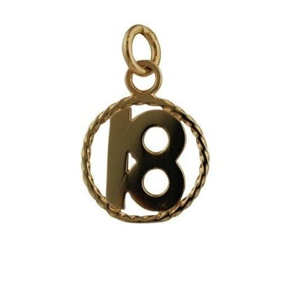 9ct 17mm Number 18 in a twisted wire circle Pendant or Charm