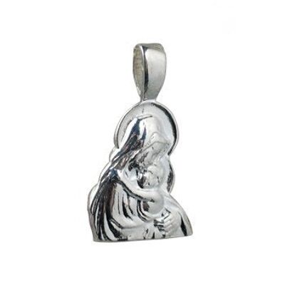 Silver 15x12mm Madonna with child Pendant
