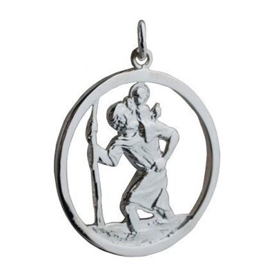 Silver 30mm round cut out St Christopher Pendant
