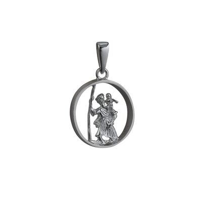 Silver 25mm round cut out St Christopher Pendant with bail