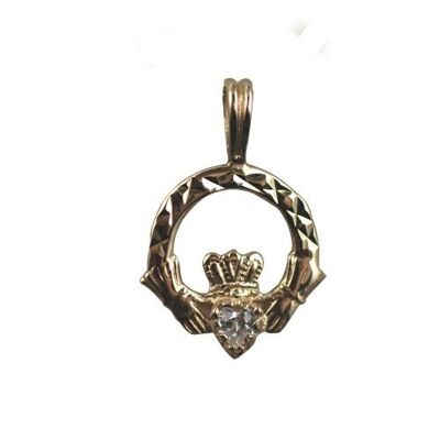 9ct 20x15mm diamond cut Claddagh set with CZ Pendant