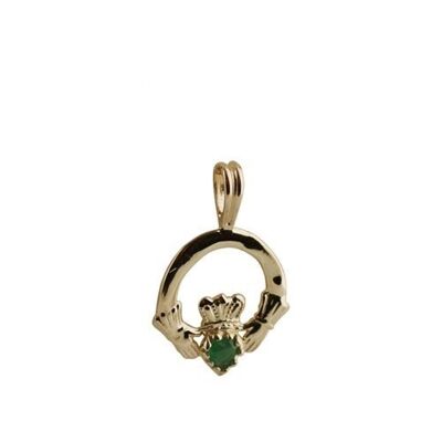 9ct 20x15mm plain Claddagh set with Green Agate Pendant