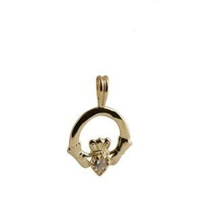 9ct 20x15mm plain Claddagh set with CZ Pendant