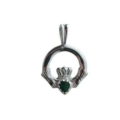 Silver 20x15mm plain Claddagh set with Green Agate Pendant