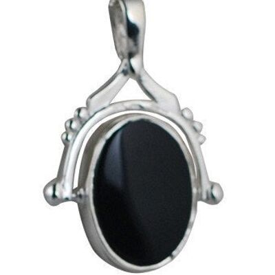 Silver 36x25mm 2 stone Cameo Spinning Fob Pendant