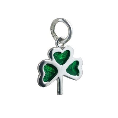 Silver 13x13mm Shamrock with green cold cure enamel Charm