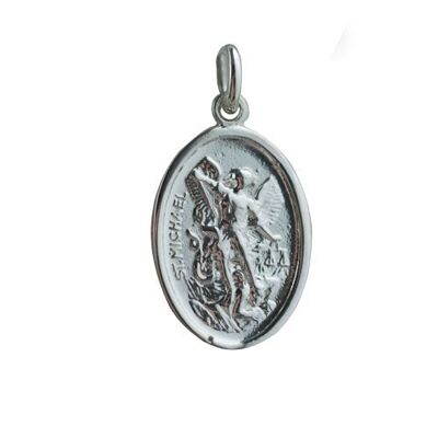 Silver 21x15mm oval St Michael Pendant