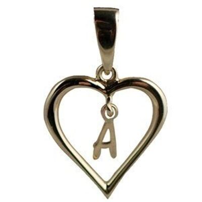 9ct 18x18mm heart with a hanging Initial 'A' with bail