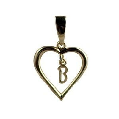 9ct 18x18mm heart with a hanging Initial 'B' with bail