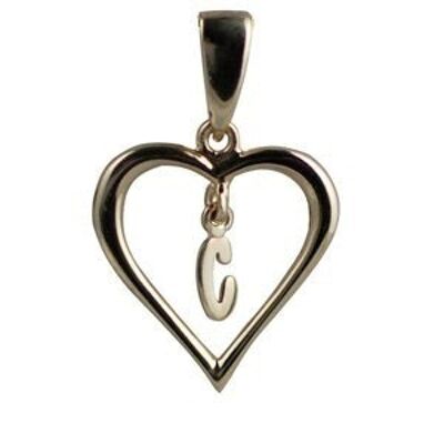 9ct 18x18mm heart with a hanging Initial 'C' with bail