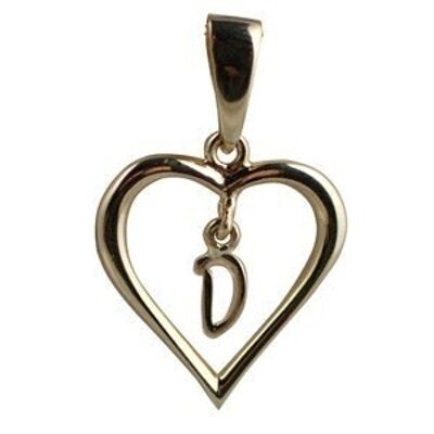 9ct 18x18mm heart with a hanging Initial 'D' with bail