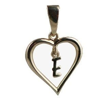 9ct 18x18mm heart with a hanging Initial 'E' with bail