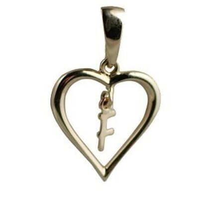 9ct 18x18mm heart with a hanging Initial 'F' with bail