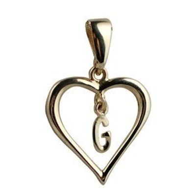 9ct 18x18mm heart with a hanging Initial 'G' with bail