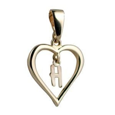 9ct 18x18mm heart with a hanging Initial 'H' with bail