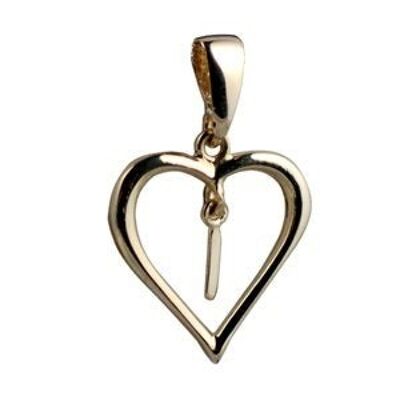 9ct 18x18mm heart with a hanging Initial 'I' with bail