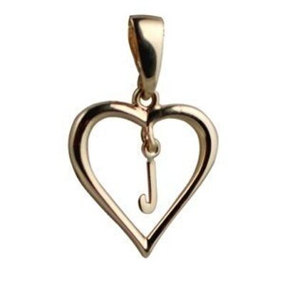 9ct 18x18mm heart with a hanging Initial 'J' with bail