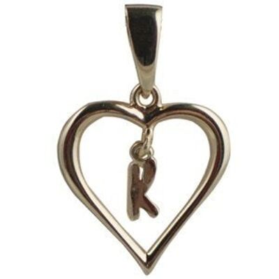 9ct 18x18mm heart with a hanging Initial 'K' with bail