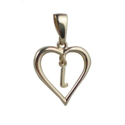 9ct 18x18mm heart with a hanging Initial 'L' with bail