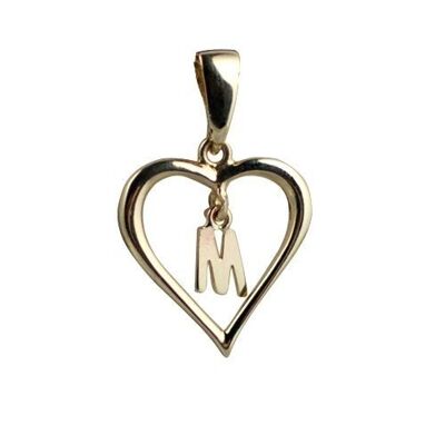 9ct 18x18mm heart with a hanging Initial 'M' with bail