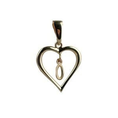 9ct 18x18mm heart with a hanging Initial 'O' with bail