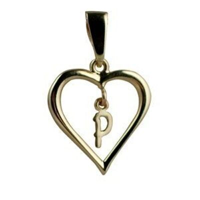 9ct 18x18mm heart with a hanging Initial 'P' with bail