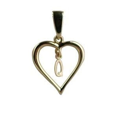 9ct 18x18mm heart with a hanging Initial 'Q' with bail