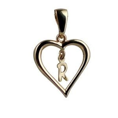 9ct 18x18mm heart with a hanging Initial 'R' with bail