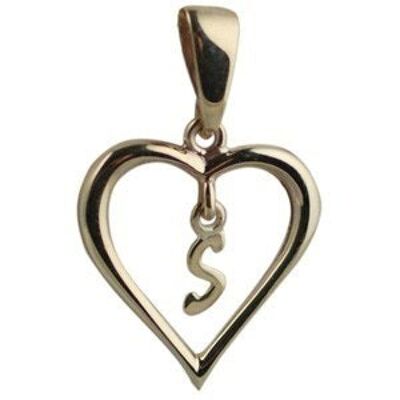 9ct 18x18mm heart with a hanging Initial 'S' with bail