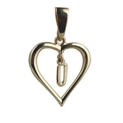 9ct 18x18mm heart with a hanging Initial 'U' with bail