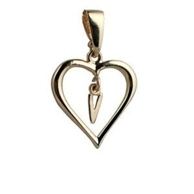9ct 18x18mm heart with a hanging Initial 'V' with bail