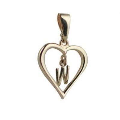 9ct 18x18mm heart with a hanging Initial 'W' with bail