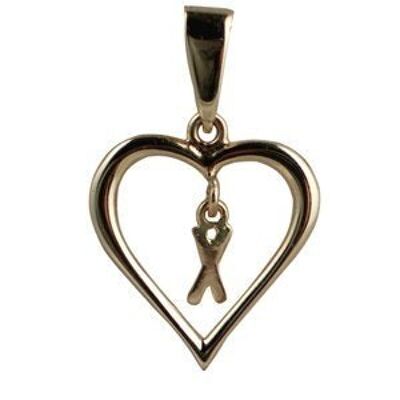 9ct 18x18mm heart with a hanging Initial 'X' with bail