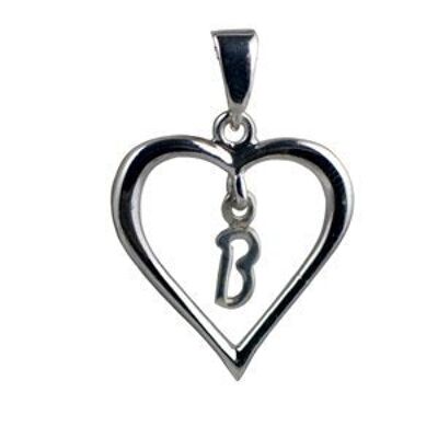 Silver 18x18mm heart with a hanging Initial 'B' with bail