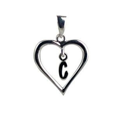 Silver 18x18mm heart with a hanging Initial 'C' with bail