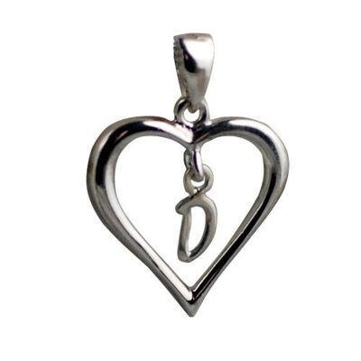 Silver 18x18mmheart with a hanging Initial 'D' with bail