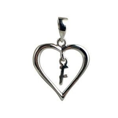Silver 18x18mm heart with a hanging Initial 'F' with bail
