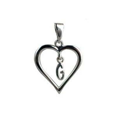 Silver 18x18mm heart with a hanging Initial 'G' with bail