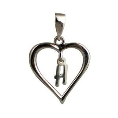 Silver 18x18mm heart with a hanging Initial 'H' with bail