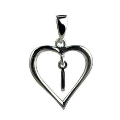 Silver 18x18mm heart with a hanging Initial 'I' with bail