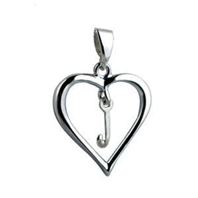 Silver 18x18mm heart with a hanging Initial 'J' with bail