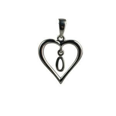 Silver 18x18mm heart with a hanging Initial 'O' with bail
