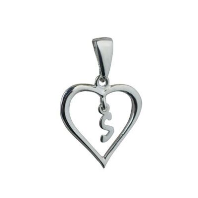 Silver 18x18mm heart with a hanging Initial 'S' with bail