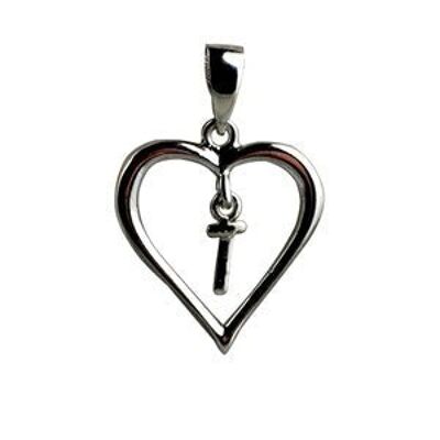 Silver 18x18mm heart with a hanging Initial 'T' with bail
