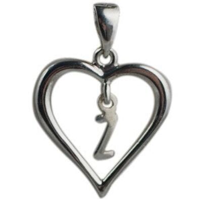 Silver 18x18mm heart with a hanging Initial 'Z' with bail