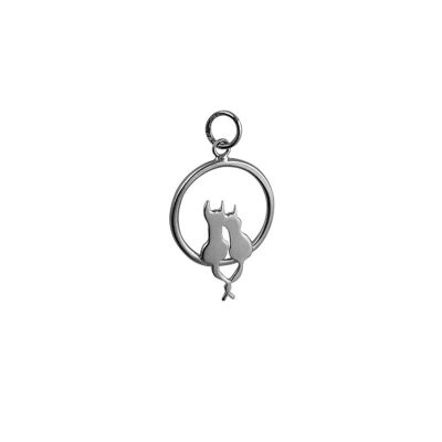Silver 18x18mm two sitting Cats with Tails entwined in a circle Pendant or Charm