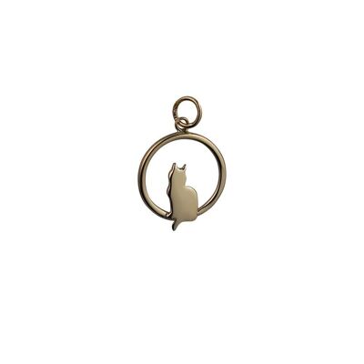 9ct 18x19mm sitting Cat with tail to the left in a circle Pendant or Charm