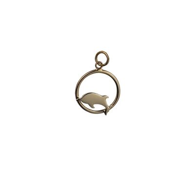 9ct 18x18mm Dolphin jumping to the left in a circle Pendant or Charm