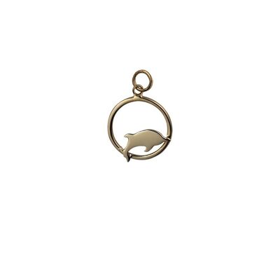 9ct 18x18mm Dolphin jumping to the right in a circle Pendant or Charm